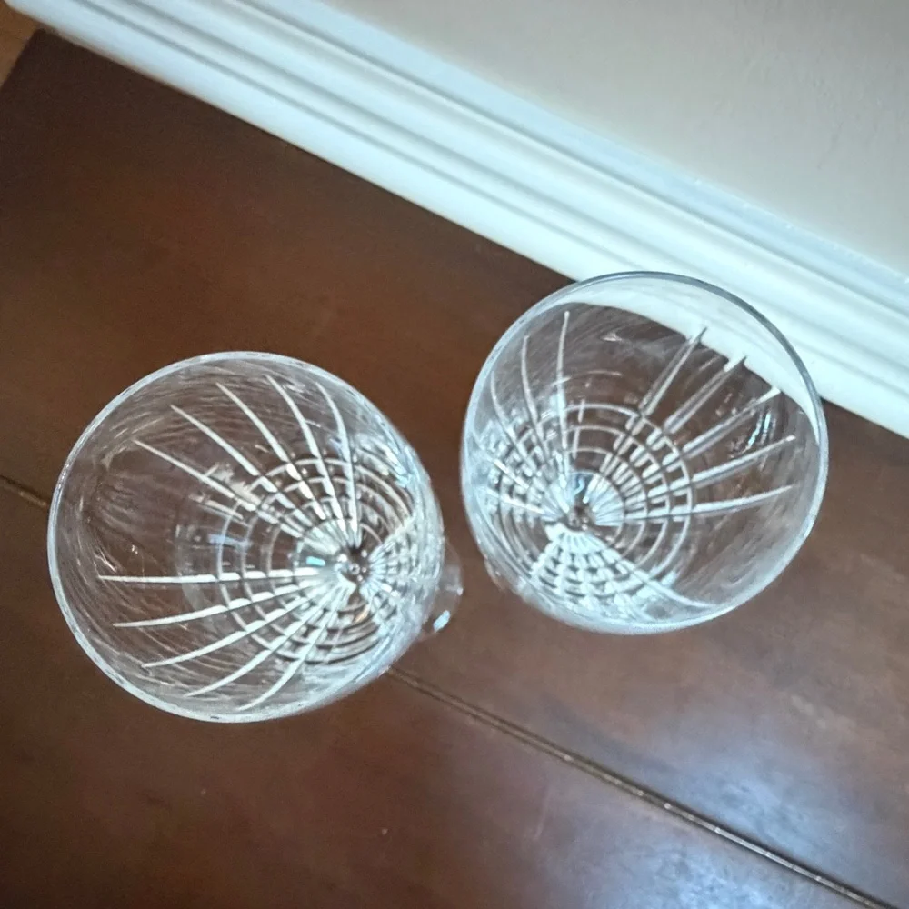 2 Tiffany & Co. Plaid Wine Glasses, 9 3/8”